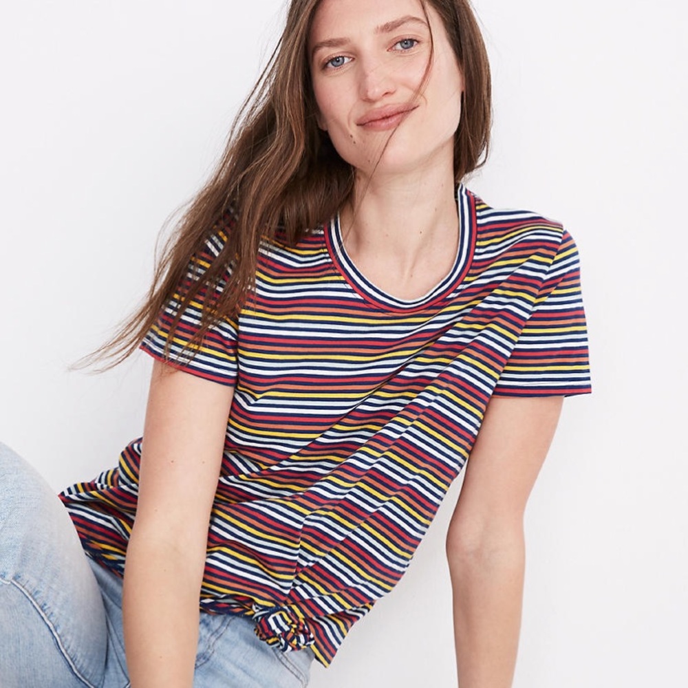 Madewell knot front tee in rainbow stripe
